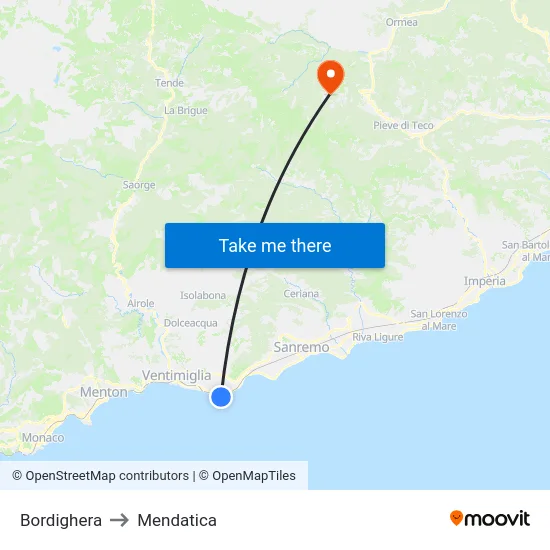 Bordighera to Mendatica map