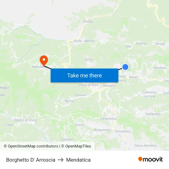 Borghetto D' Arroscia to Mendatica map
