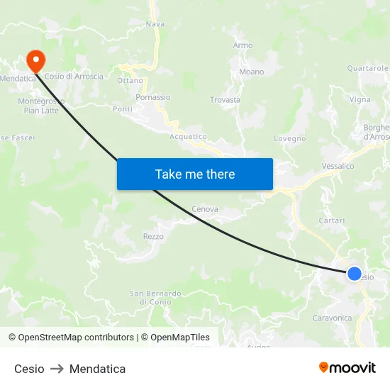 Cesio to Mendatica map