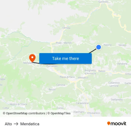 Alto to Mendatica map