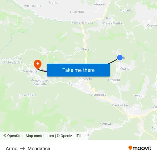 Armo to Mendatica map
