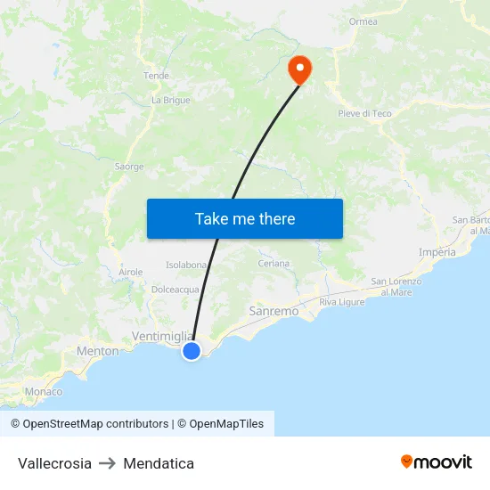 Vallecrosia to Mendatica map