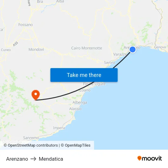 Arenzano to Mendatica map
