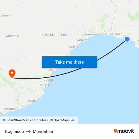 Bogliasco to Mendatica map