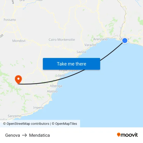 Genova to Mendatica map