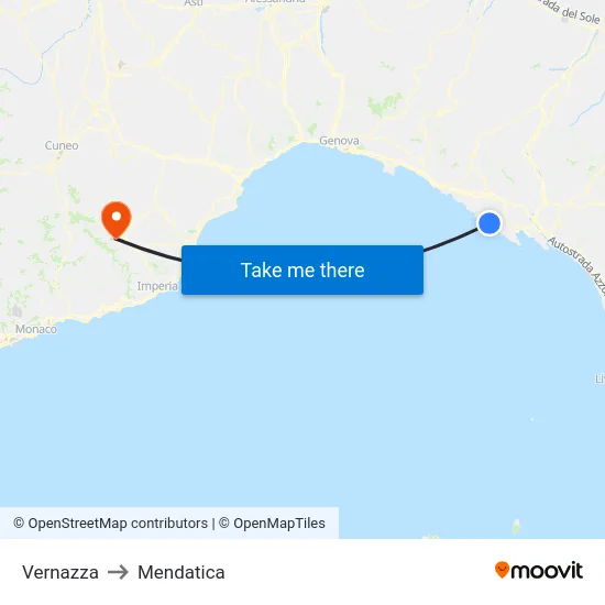 Vernazza to Mendatica map