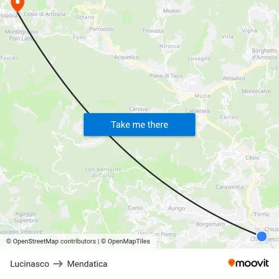Lucinasco to Mendatica map