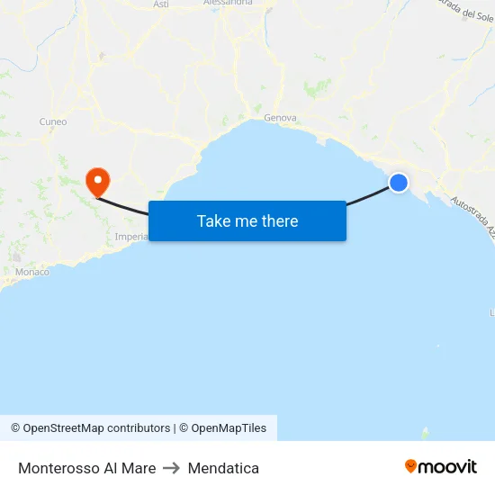 Monterosso Al Mare to Mendatica map