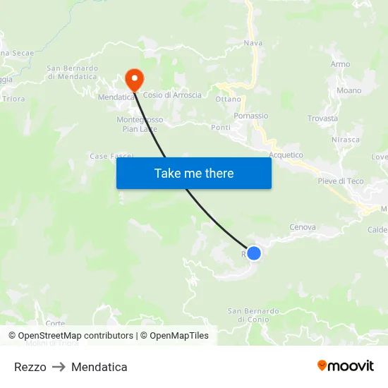 Rezzo to Mendatica map
