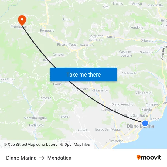 Diano Marina to Mendatica map