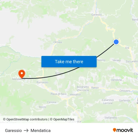 Garessio to Mendatica map