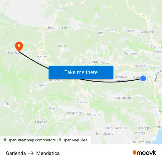 Garlenda to Mendatica map