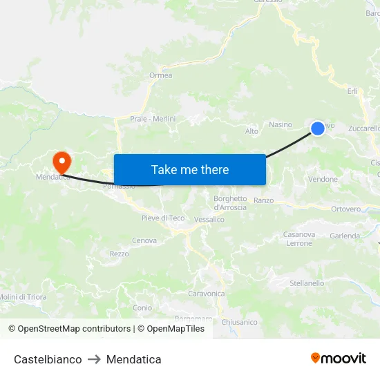 Castelbianco to Mendatica map