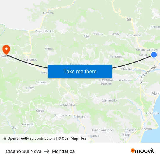 Cisano Sul Neva to Mendatica map