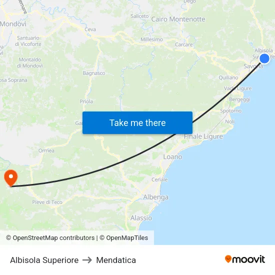 Albisola Superiore to Mendatica map