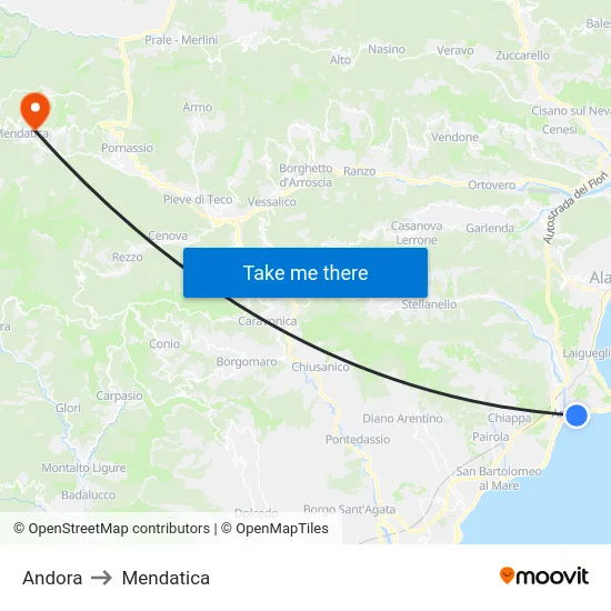 Andora to Mendatica map