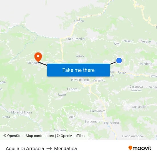 Aquila Di Arroscia to Mendatica map