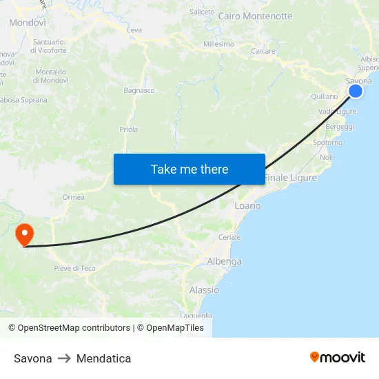 Savona to Mendatica map