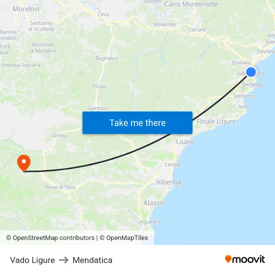 Vado Ligure to Mendatica map