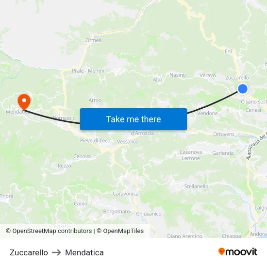 Zuccarello to Mendatica map