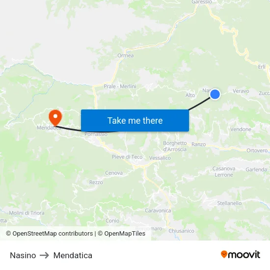 Nasino to Mendatica map