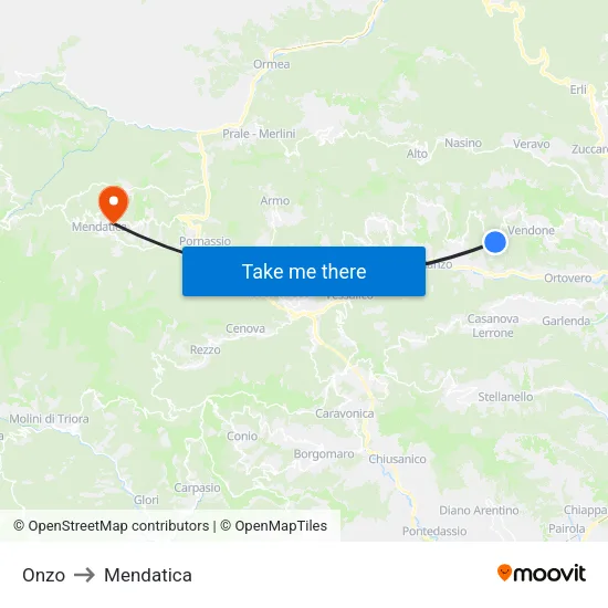 Onzo to Mendatica map