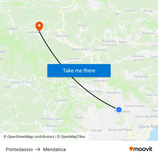 Pontedassio to Mendatica map