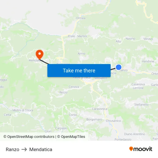 Ranzo to Mendatica map