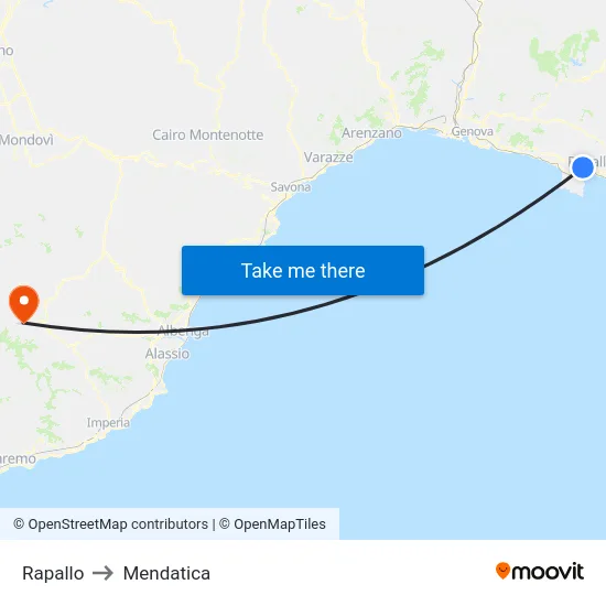 Rapallo to Mendatica map