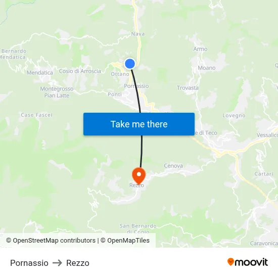 Pornassio to Rezzo map