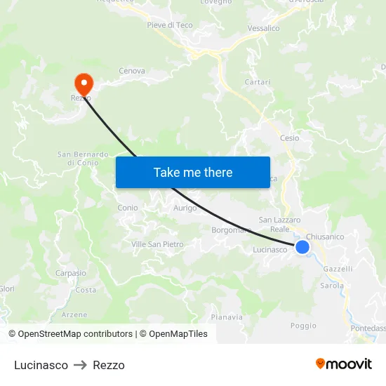 Lucinasco to Rezzo map