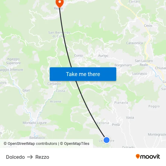 Dolcedo to Rezzo map