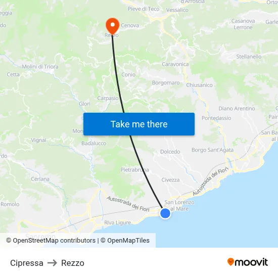 Cipressa to Rezzo map