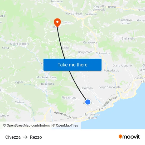 Civezza to Rezzo map