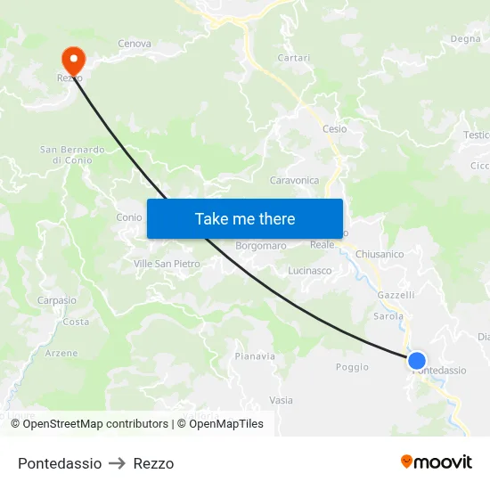 Pontedassio to Rezzo map