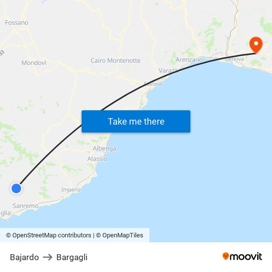 Bajardo to Bargagli map