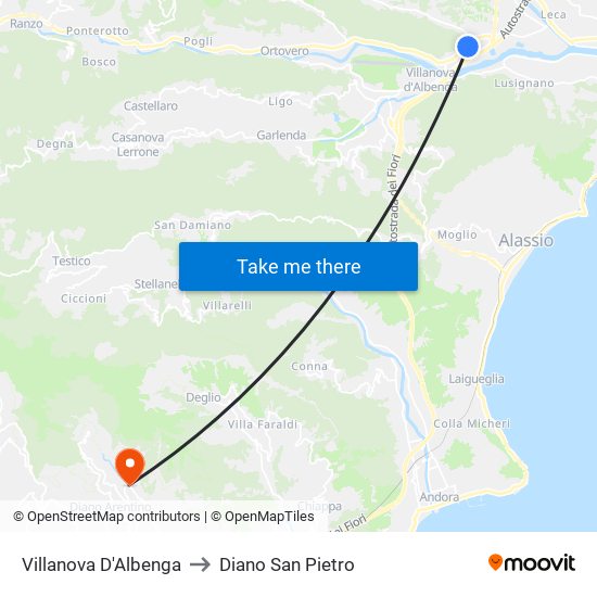 Villanova D'Albenga to Diano San Pietro map