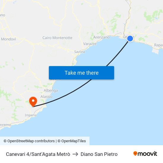 Canevari 4/Sant'Agata Metrò to Diano San Pietro map