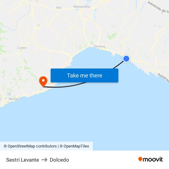 Sestri Levante to Dolcedo map