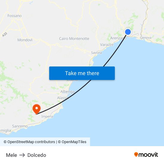 Mele to Dolcedo map