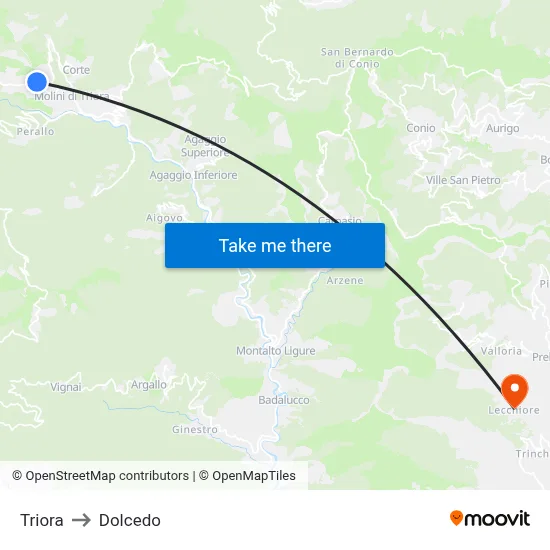 Triora to Dolcedo map