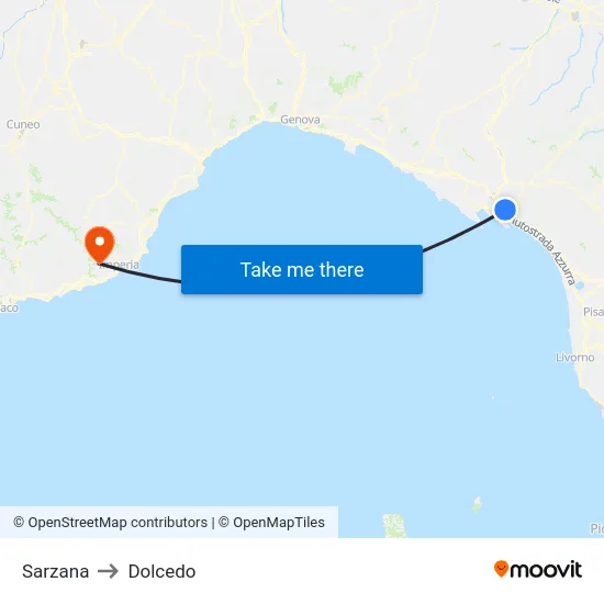 Sarzana to Dolcedo map