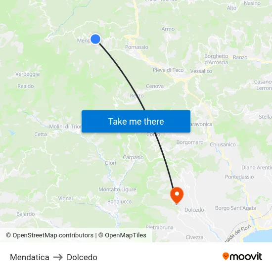 Mendatica to Dolcedo map