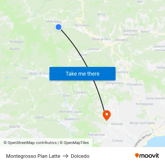 Montegrosso Pian Latte to Dolcedo map