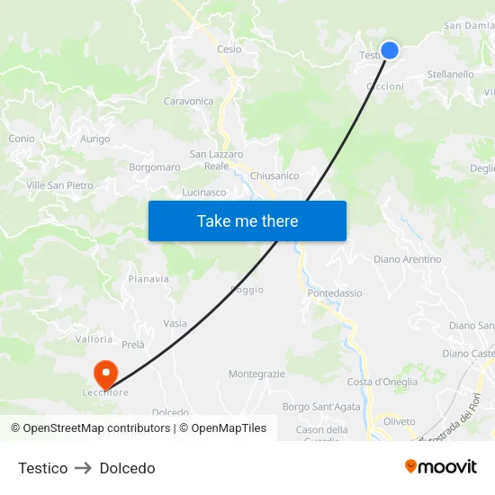 Testico to Dolcedo map