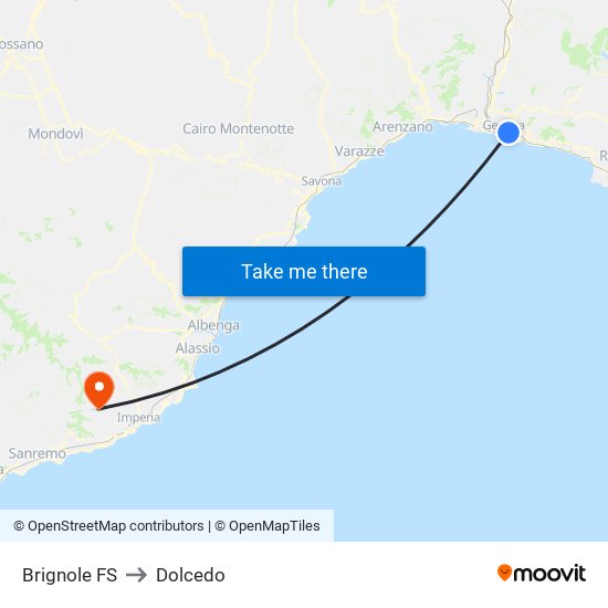 Brignole FS to Dolcedo map