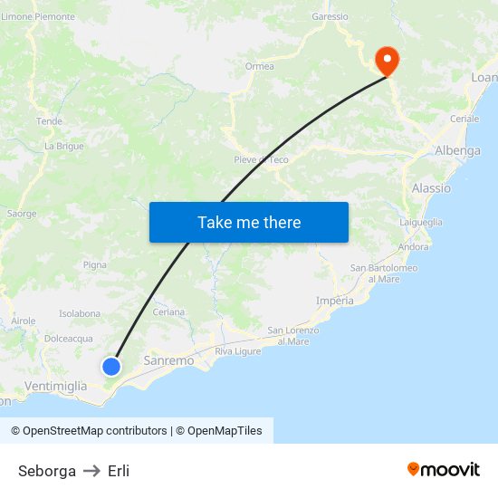 Seborga to Erli map