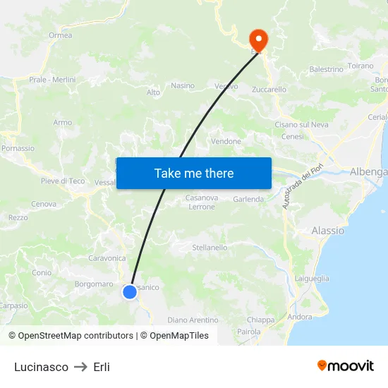 Lucinasco to Erli map