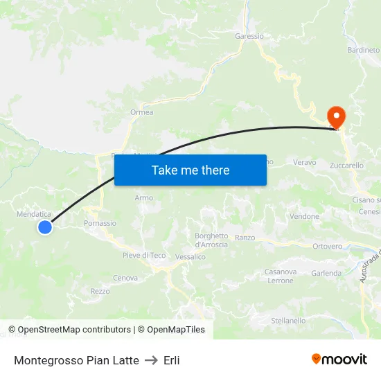 Montegrosso Pian Latte to Erli map