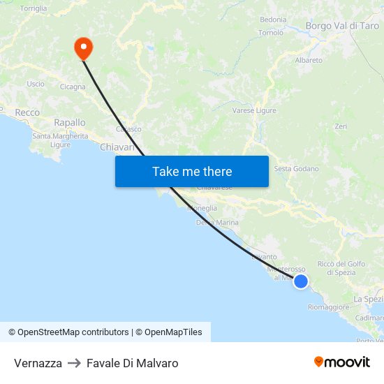 Vernazza to Favale Di Malvaro map